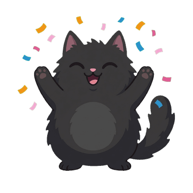 Pawker cat mascot celebrating